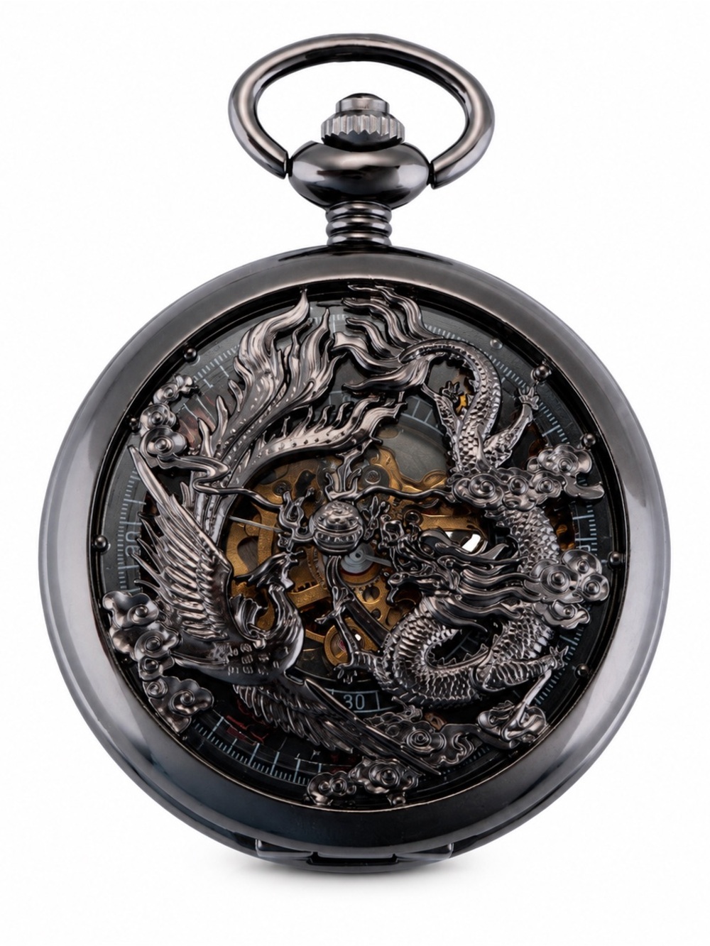 ManChDa Dragon Skeleton Mechanical Pocket Watch Hand Wind Vintage Steampunk - Picture 3 of 14